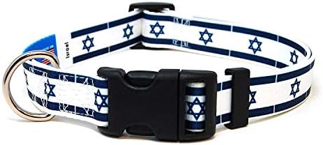 צווארון כלבים ישראל | דגל ישראל | אבזם שחרור מהיר | מיוצר ב- NJ, ארהב | לכלבים גדולים